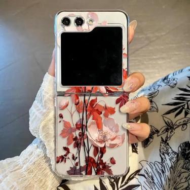 Imagem de Capa rígida dobrável transparente com flor roxa para Galaxy Z Flip3 (para Galaxy Z Flip3/A168Pink)