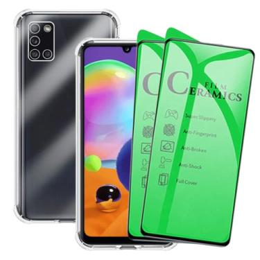 Imagem de Kit Capa Protetora Transparente Anti-Impacto para Samsung Galaxy A31+ 2 Películas de Cerâmica, Capinha com Proteção de Câmera