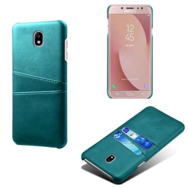 Imagem de Capas Compatível com Samsung Galaxy J7 Pro,Caso de couro PU-Tampa de telefone a prova de choque com 2 slots de cartão,Proteção anti-impressão digital e anti-gota-Green