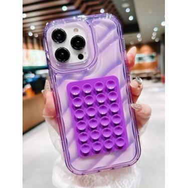 Imagem de Funda protectora de 2 piezas con Material de cojín de aire transparente Anti-caída + suporte de sucção de gel, compatível com teléfonos de 6,7 pulgadas (Cor: Púrpura, 16 pro max)