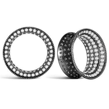 Imagem de Casvort 2 peças hipoalergênicas 8 mm-20 mm clássico cheio de zircônia, alargador único, alargador de orelha, vintage, latão versátil, bijuteria de piercing corporal de casamento, 10mm (00G), Metal