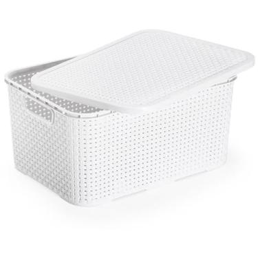 Imagem de Caixa Plástica, Monte Líbano, Multiuso, Rattan com Tampa Branca, 18 l