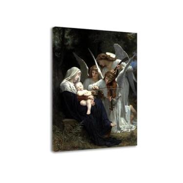 Imagem de LXURY Bouguereau. Canção dos Anjos (versão pequena). Reprodução de pinturas famosas. Arte de parede em tela. Pôsteres e impressões. Imagem para decoração de casa 80 x 120 cm Moldura interna