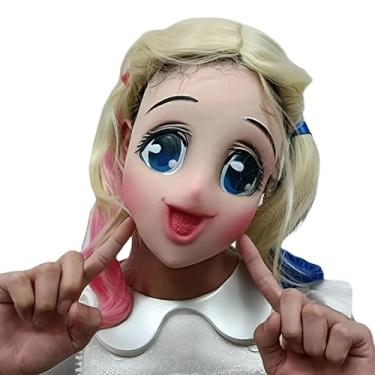 Imagem de x-merry toy 1 máscara feminina sexy com olhos grandes realistas de Halloween Lolita menina metade látex desenho animado anime cosplay senhora capacete festa fantasia adereços