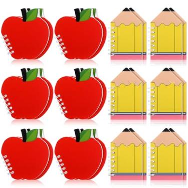 Imagem de Resurhang 24 peças Mini caderno de volta às aulas em massa fofo pequeno em forma de lápis bloco de notas com bolso espiral divertido kawaii mini diários para presente de festa de primeiro dia