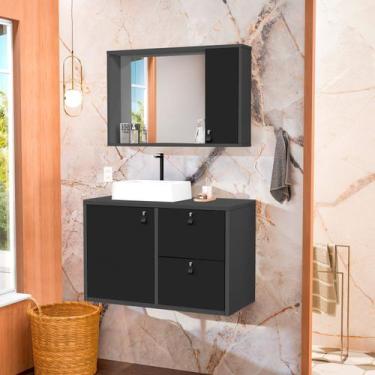 Imagem de Conjunto Gabinete para Banheiro com Cuba Sobrepor e Espelheira Toro 80