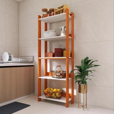 Imagem de Armario Multiuso Organizador Para Cozinha Com Prateleiras Nature-branco Nature-branco