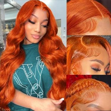 Imagem de Perucas frontais de gengibre de 66 cm, cabelo humano pré-arrancado 33 x 10 peruca frontal ondulada corporal, perucas coloridas, cabelo humano, gengibre, cabelo humano, laranja, para mulheres, linha