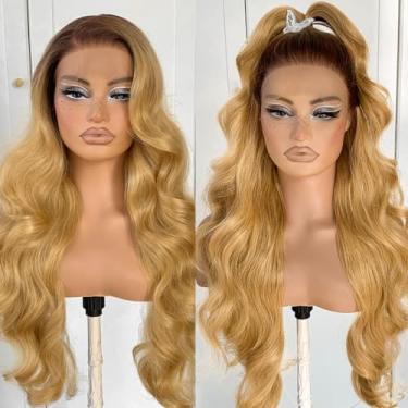 Imagem de MITIMES Peruca Loira Ombre Lace Front 33 x 15 Pré-arrancada Loiro Mel e Marrom Peruca Ondulada Sintética Wear And Go Peruca Sem Cola 66 cm