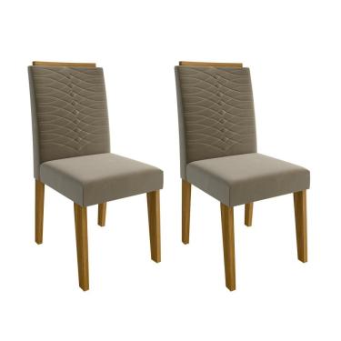 Imagem de Kit Conjunto 2 Cadeiras Clarice em MDF Assento Estofado Cozinha Sala de Jantar Marrom Cinza Joli