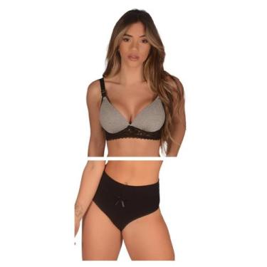 Imagem de Kit Conjunto (Sutiã de Amamentação com Bojo + Calcinha Cós Alto Pós Pa
