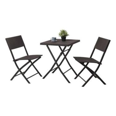Imagem de Conjunto Mesa E 2 Cadeiras Rattan Dobraveis Jardim Varanda - Jhc