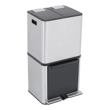 Imagem de Lixeira Chão Seletiva Tripla Smart Aço Inox 50L - Prateado - Delinia