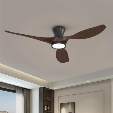 Imagem de TALOYA Ventiladores de teto de 132 cm com luzes de LED, controle remoto, montagem embutida, perfil baixo para quarto, casa de fazenda, pátio, sala de estar, cozinha, sala de jantar, motor CC