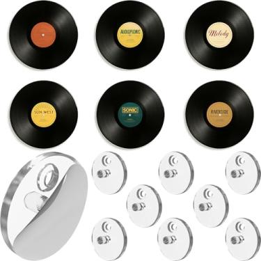 Imagem de Modern JP Suporte de parede de vinil adesivo para discos (pacote com 8) – Suporte de disco de fixação forte, visor de disco de vinil minimalista, fácil instalação segura para registros – transparente