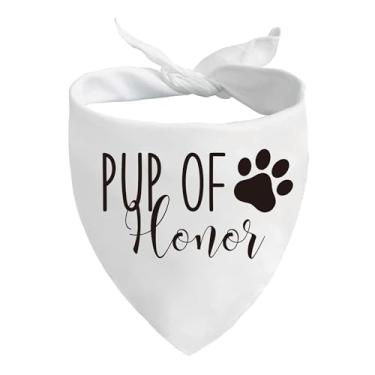 Imagem de Brosash Bandana para cães de casamento Pup of Honor – Cachecol triângulo de algodão branco com estampa de pata fofa – Acessório para animais de estimação para casamentos, noivados, fotos, recepções