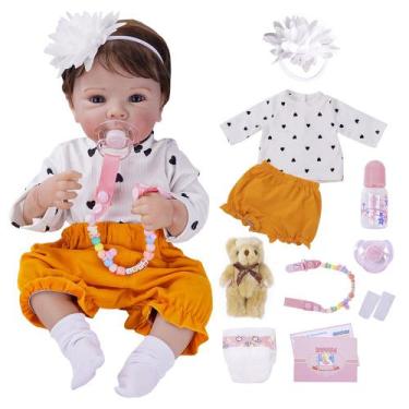 Imagem de Boneca Bebê Reborn Realista Brastoy Original 48cm Silicone Kit Conjunt