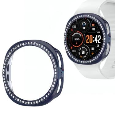 Imagem de Wugongyan Compatível com Samsung Galaxy Watch 8 44 mm Capa protetora Bling Single Row Crystal Diamonds Hard PC Capa protetora de borda para acessórios Galaxy Watch 8 (azul escuro, 44 mm)
