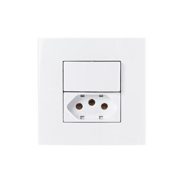 Imagem de Placa Para Móveis 80x80 Com Interruptor Simples 10a E Tomada 2p+t 20a Margirius Sleek Branca