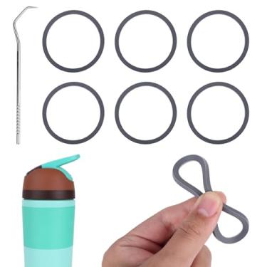 Imagem de 6pcs Vedação Reposição para Owala Kids Flip Garrafa Térmica, Anéis de Silicone com Gancho Acessórios da Tampa Compatíveis com Owala Kids Flip Cup 14oz (Cinza)