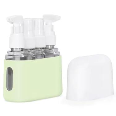 Imagem de Kit 4 Frascos para Viagem Com Case – Frascos Portáteis Reutilizáveis para Shampoo, Cremes e Cosméticos – Mini Potes para Mala de Mão e Avião - acompanha Case de Silicone com Tampa (Verde)