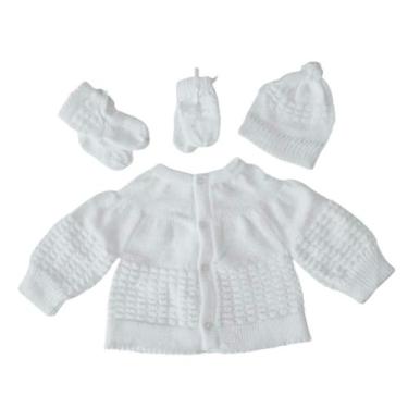 Imagem de Casaco Casaquinho Meias Luvas Touca Antialérgico Bebê Rescém Nascido L