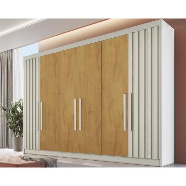 Imagem de Guarda Roupa Casal 6 Portas (2 Ripadas) e 6 Gavetas Potente Off White/Peroba - Europa