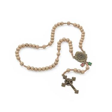 Imagem de Terço Nossa Senhora de Nazaré 38cm Madeira Contas de 8mm (Dourado)