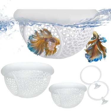 Imagem de 4 peças de caverna flutuante Betta esconderijo impressa em 3D com conjunto de anéis de alimentação para brinquedos de rede de aquário