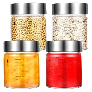 Imagem de WXCWYQR Garrafas de suco de vidro com tampas, garrafas de água de vidro de boca larga de 170 g, para sucos, proteínas, vitaminas, leite, sem BPA, tampas de aço inoxidável, garrafas coqueteleiras