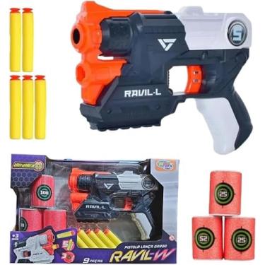 Imagem de Pistola Brinquedo com alvo, com 9 Peças – Inclui Pistola Lança Dardos, 5 Dardos de Espuma Seguros e 3 Alvos Sortidos