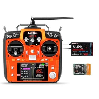 Imagem de Radiolink Kit transmissor RC de 12 canais AT10II e receptor R12DS com PRM-01, telemetria de tensão, rádio 2,4 GHz 4 KM controle remoto receptor kit para avião RC, drone de corrida, helicóptero, carro