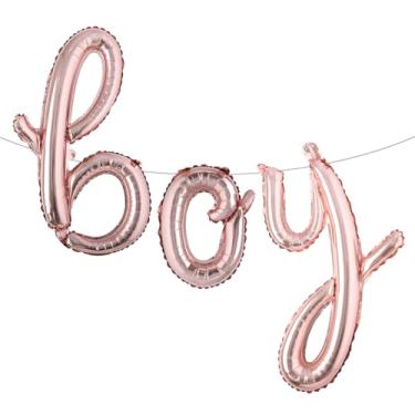 Imagem de Letras de balão de 40,6 cm para meninos ou meninas | Balões reveladores de gênero, decorações de revelação de gênero | Decorações de chá de bebê (ouro rosa para menino)