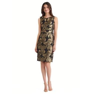 Imagem de Kasper Vestido feminino de jacquard sem mangas, Dourado/preto, 50