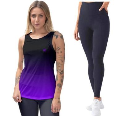 Imagem de Kit Calça Legging Feminina Camisa Regata Proteção UV50 Caminhada Fitne