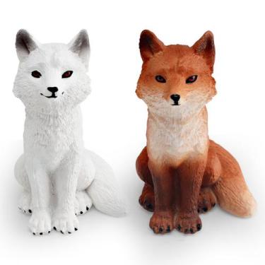 Imagem de Conjunto de bonecos Generic Realistic Fox PVC, vermelho e branco, brin