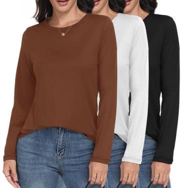 Imagem de Camisetas GAYHAY, pacote com 3, manga comprida, macias, pretas, branca