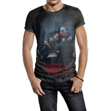 Imagem de Camiseta Raglan Masculina Stranger Things Ref:237 - smoke, Preto, XG