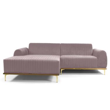 Imagem de Sofá 3 Lugares Lisboa D07 com Chaise Esquerda 230cm Veludo Rosa - D'Rossi