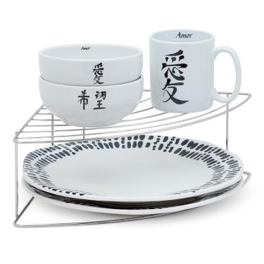 Imagem de Organizador Armário de Cozinha Prateleira Organizadora Porta Pratos de Canto Suporte Cromado