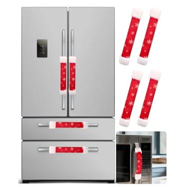 Imagem de CORALMEE Conjunto de 4 capas de maçaneta de geladeira de Natal, decorações de cozinha de Natal de floco de neve, capas de maçaneta de porta de geladeira para Natal, protetor de maçaneta de geladeira e