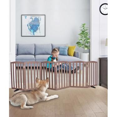 Imagem de ZJSF Portão interno dobrável independente para casa, portões longos de madeira para animais de estimação, cerca para escadas, portões de filhotes de cachorro para corredores, portão de cachorro, pés