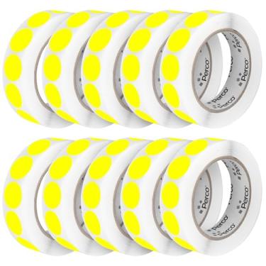 Imagem de Perco Etiquetas adesivas fluorescentes amarelas perfuradas de 2,5 cm - 10 rolos, 10.000 adesivos redondos - com adesivo permanente para gerenciamento de inventário, codificação de cores, vendas de