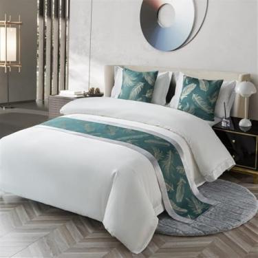 Imagem de Cachecol de corredor de cama de hotel, moderno, com estampa de penas, decorativo, macio, protetor de colcha, luxuoso, simples, para cama de solteiro, queen, cama king size - verde | 50 x 210 cm para