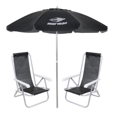 Imagem de Kit 2 Cadeiras Reclinável Alumínio + Guarda Sol Bagum 2,4m Preto Morma