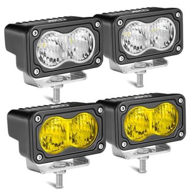 Imagem de Cápsulas de LED, AKD Part 4 peças 7.6 cm 80W Flood CREE Luzes de LED Pequenas Luzes de Direção Off Road Luzes de Cena Reversa para Caminhões Motocicleta UTV ATV SUV Dirt Bike - Branco e Amarelo