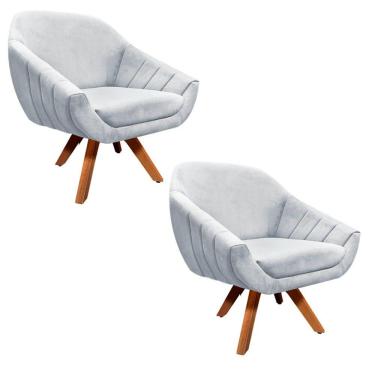 Imagem de Kit 02 Poltronas Giratória Giovana Suede Cinza Base Madeira