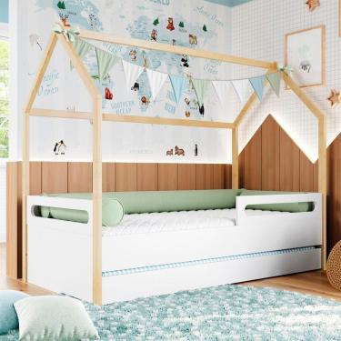 Imagem de Cama Montessoriana Casinha Com Cama Auxiliar Coleção Tivoli Nature Branco