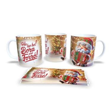 Imagem de Caneca de Natal com Papai Noel Surfista, Porcelana Branca, Tema Tropical, Decoração Praiana de Natal (19983)