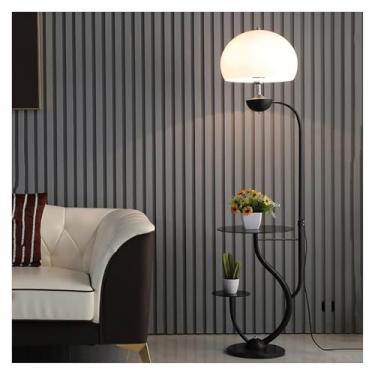 Imagem de Luminária de chão Lâmpada de lanterna chão com bandeja vidro, lâmpada cabeceira moderna mesa, pé para sala estar, quarto, escritório, casa(Preto)